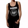 Black women's sleeveless tank top featuring the classic Ramones punk rock band seal
