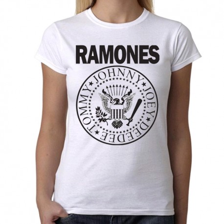 Camiseta Ramones mujer blanca diseño clásico de la banda punk Ramones
