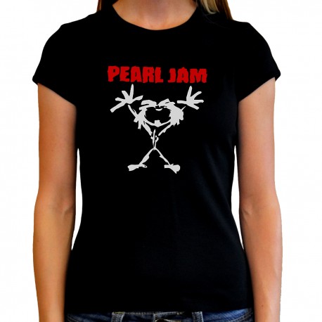 Camiseta negra de Pearl Jam para mujer corte entallado con el logotipo clásico de la banda estilo grunge