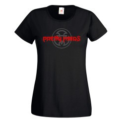 Women's fitted black Pretty Maids t-shirt featuring the classic heavy metal band artwork