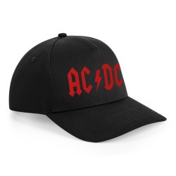 Black AC/DC cap with textile vinyl printed logo on front