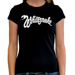Camiseta de Whitesnake negra para mujer serigrafiada estilo hard rock