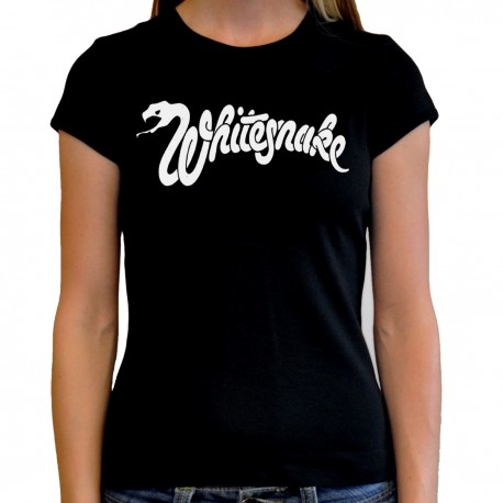 Camiseta de Whitesnake negra para mujer serigrafiada estilo hard rock