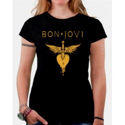 Women Bon Jovi gold ink T shirt 