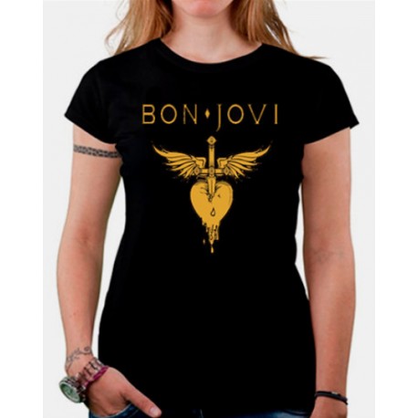 Camiseta Bon Jovi dorada mujer